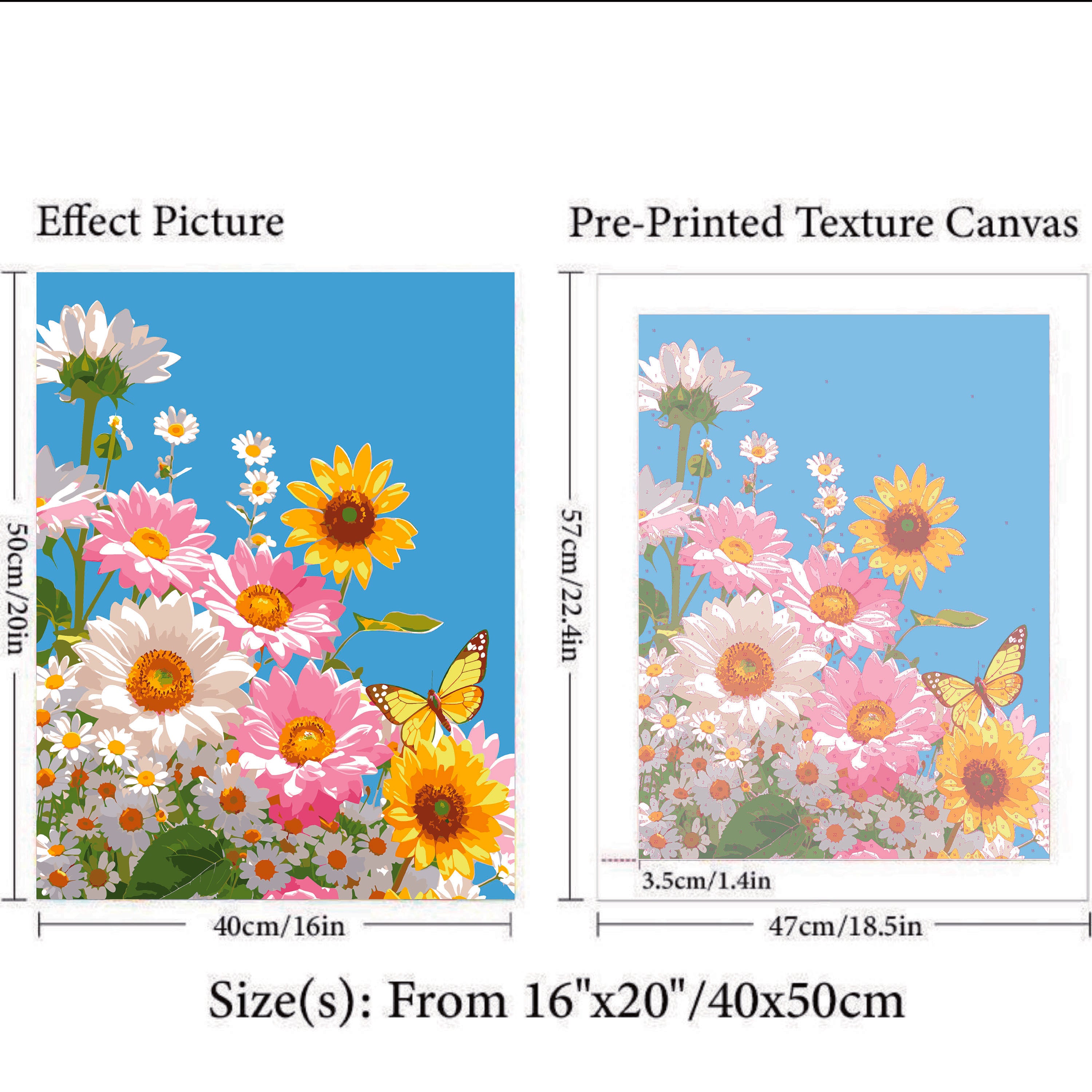Flower Paint by Numbers – 40×50cm DIY Canvas Kit | Calm & Relaxing Art